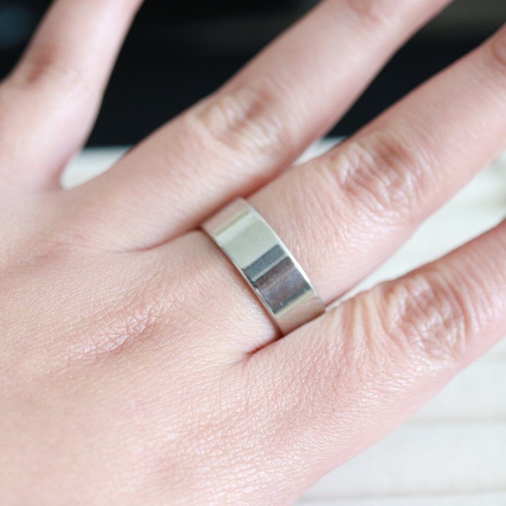 DS2 8mm Men/Women Square Edge Silver Wedding Band Ring Stainless Steel
